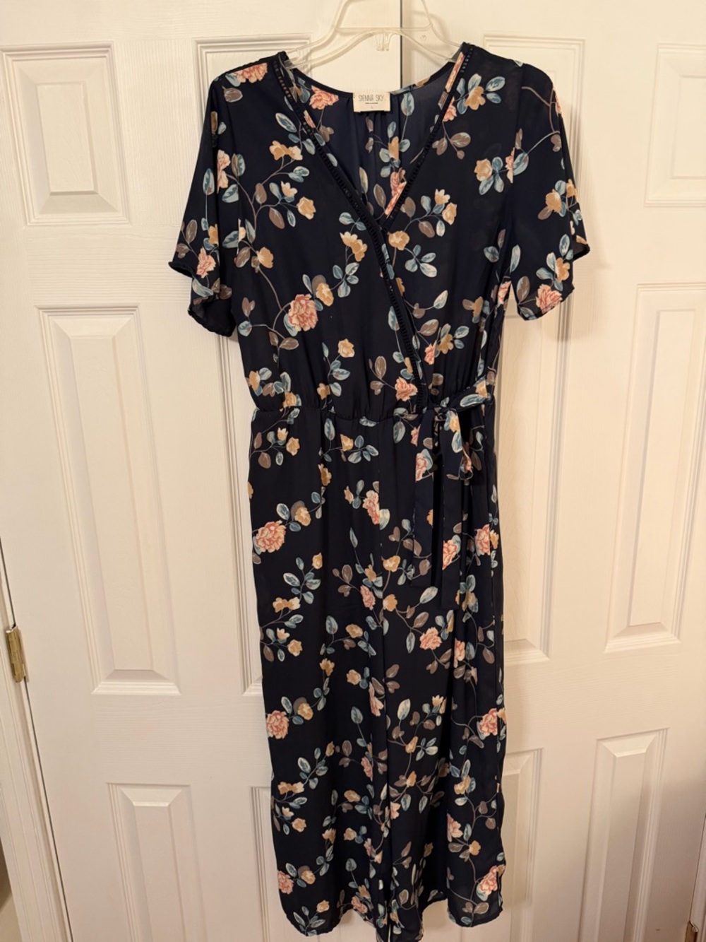 🌸Floral Midi Jumpsuit - Navy with Pink Blossoms